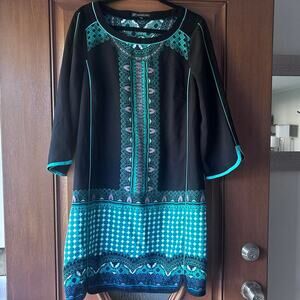 Adrianna Papell‎ Designer black and Teal Large Boho Dress Womens
